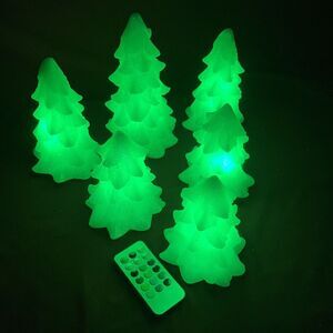 Set Of 6 Flameless Wax Christmas Trees LED Lights‎ / Color Changing / Remote